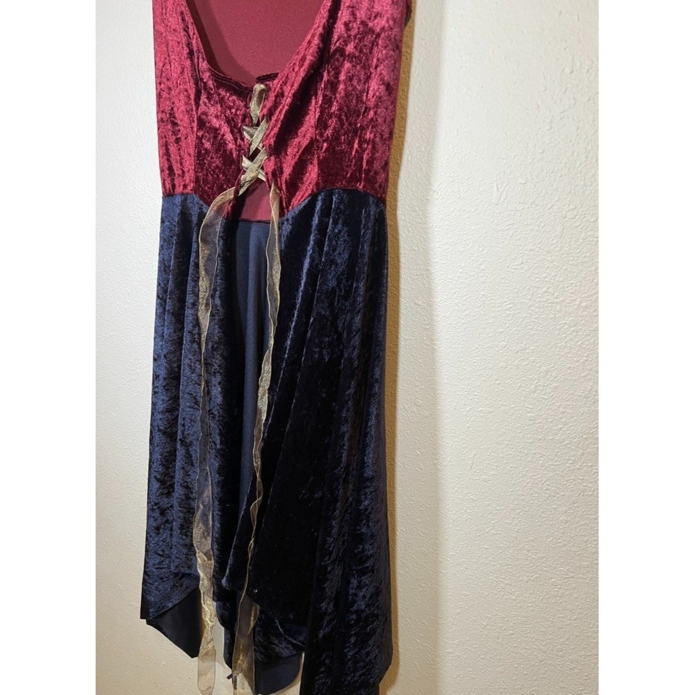 Dark Fairy Costume Overdress Burgundy & Blue Velvet Lace Up Fantasy Ren Faire - Picture 6 of 10